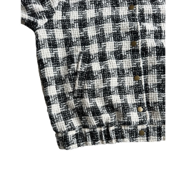 Mododoc Cinched Oversized Bomber Jacket Cream and Black Plaid Size Small - Picture 5 of 5